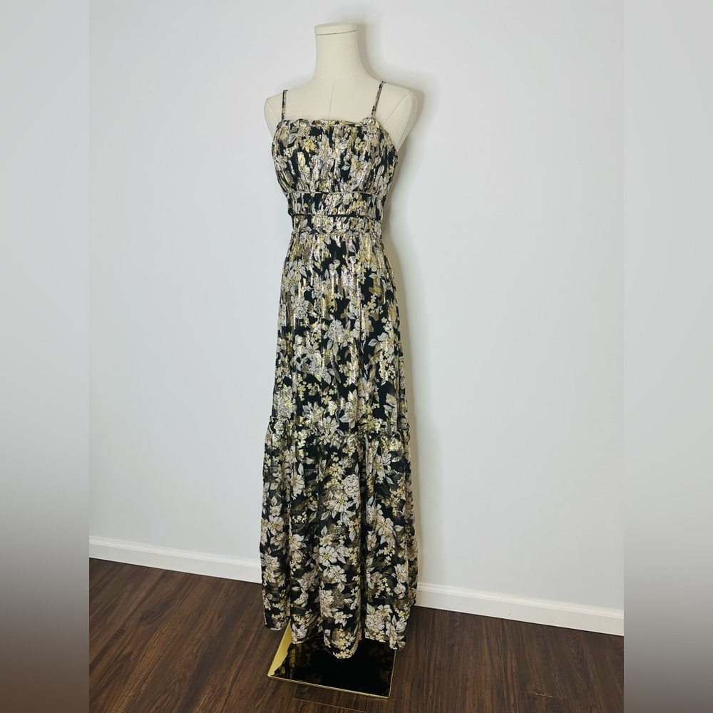 ML Monique Lhuillier Metallic Chiffon Maxi Dress - Picture 3 of 9